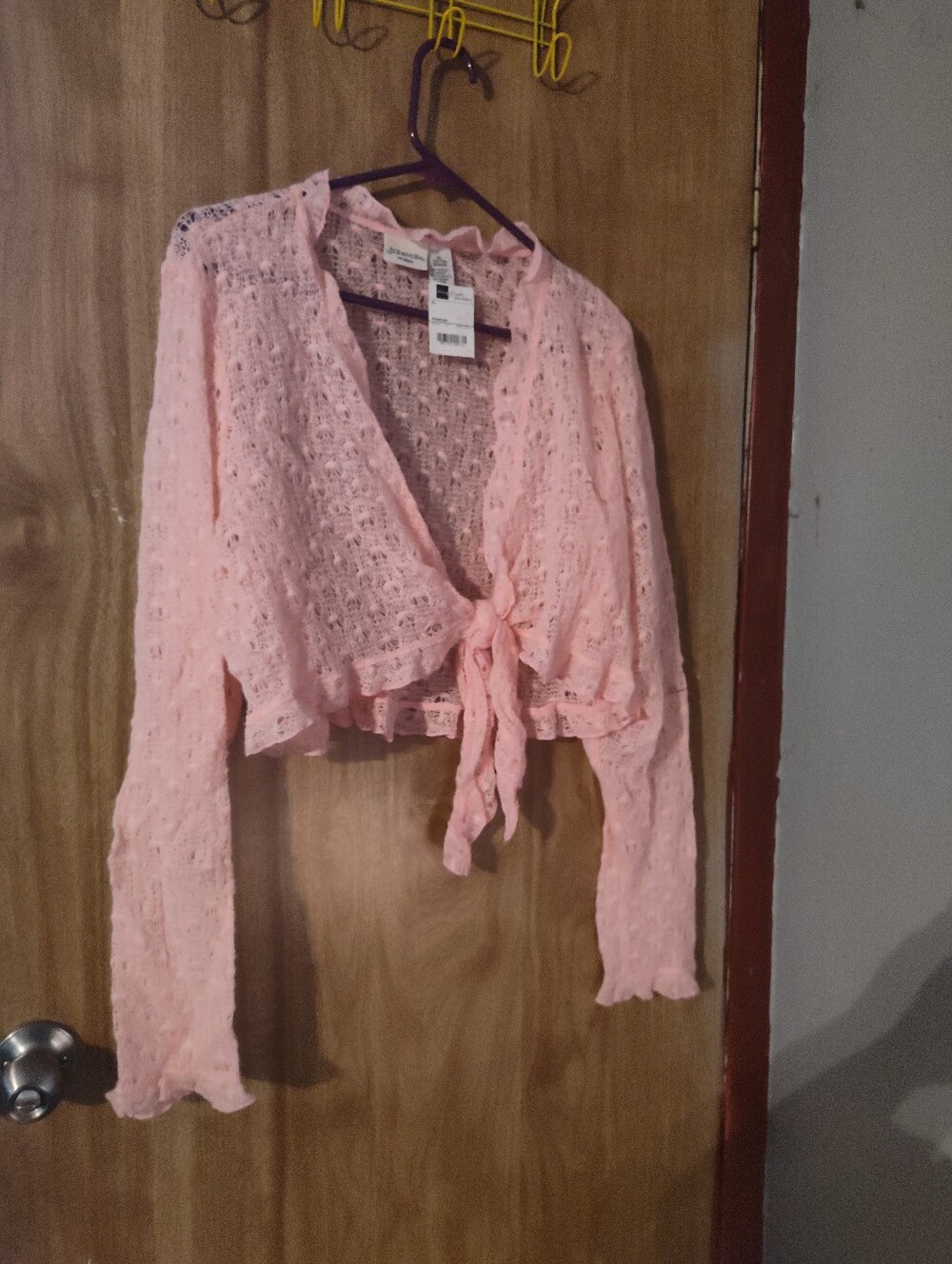 Light Pink Tie-Front Crochet Women's Top And Matching Tommy Hillfinger Bag